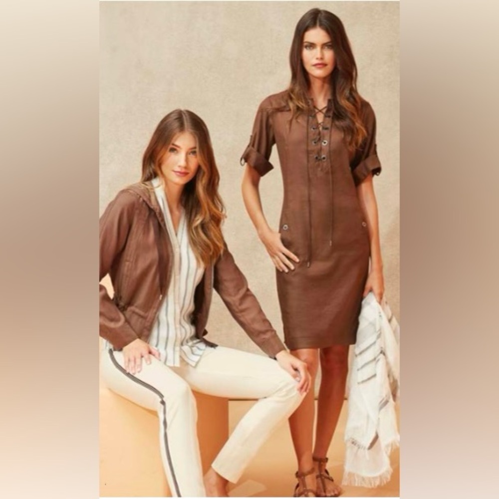 ETCETERA STRETCH TWILL SHIFT DRESS